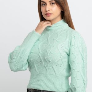 Womens Cable Knit Round Neck Sweater