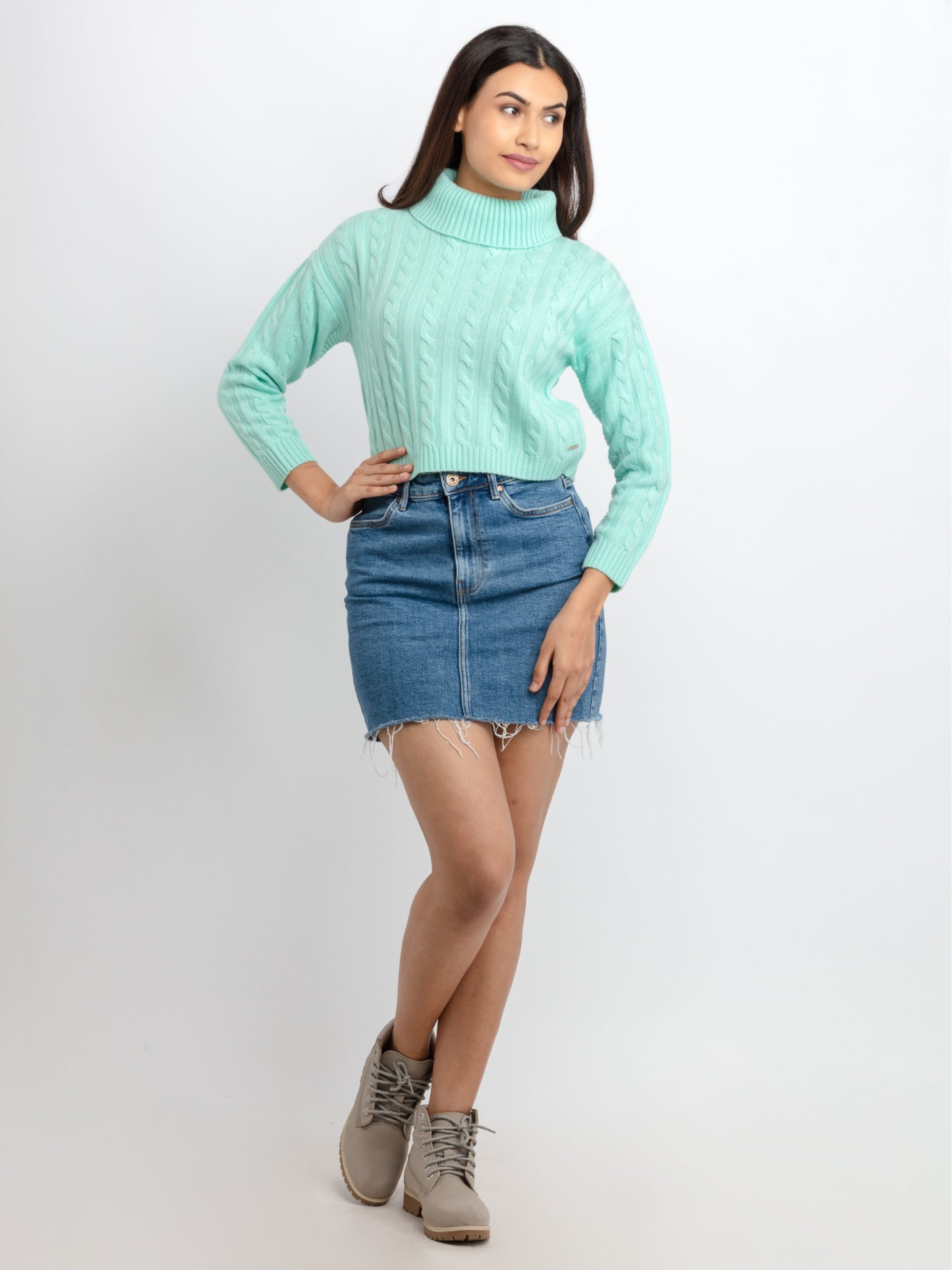 Womens Cable Knit Turtle Neck Sweater