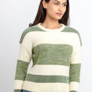 Womens Striped Round Neck Sweater