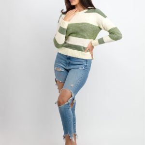 Womens Striped Round Neck Sweater