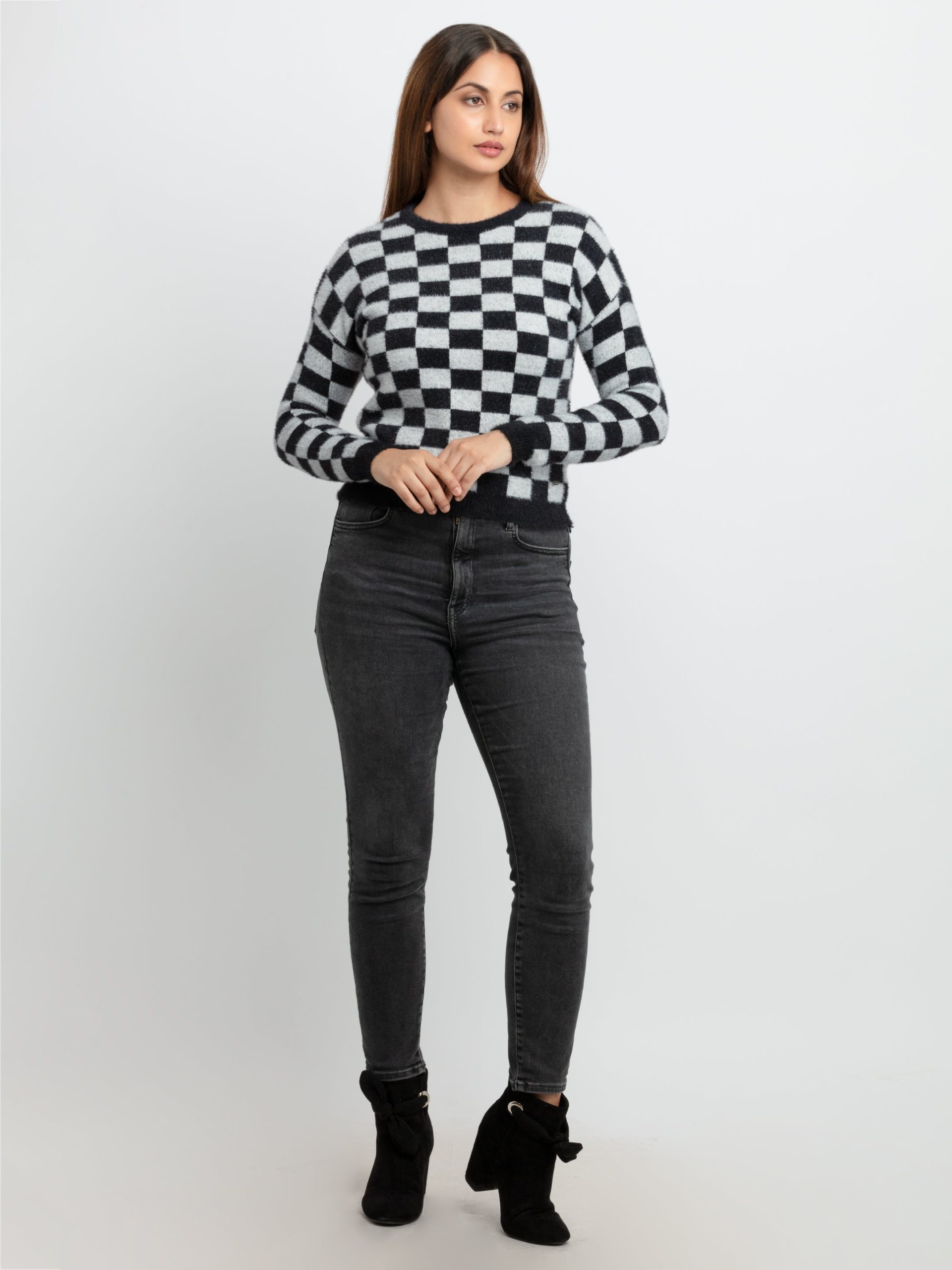 Womens Colour Blocking Round Neck Sweater