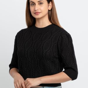 Womens Cable Knit Round Neck Sweater