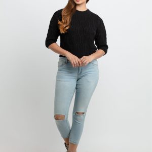 Womens Cable Knit Round Neck Sweater