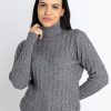 Womens Solid High Neck Sweater