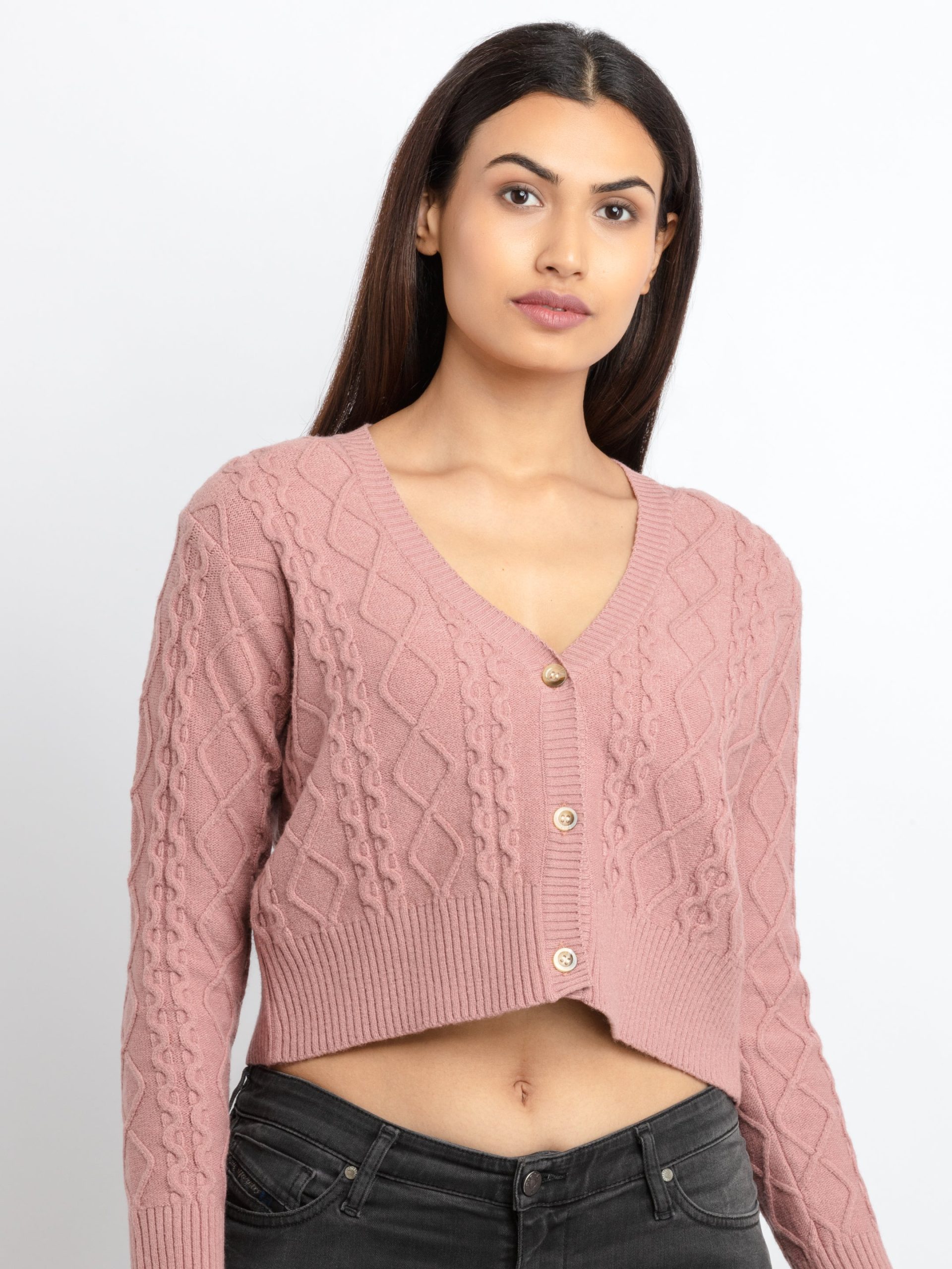Status Quo Womens Cable Knit V-Neck Sweater