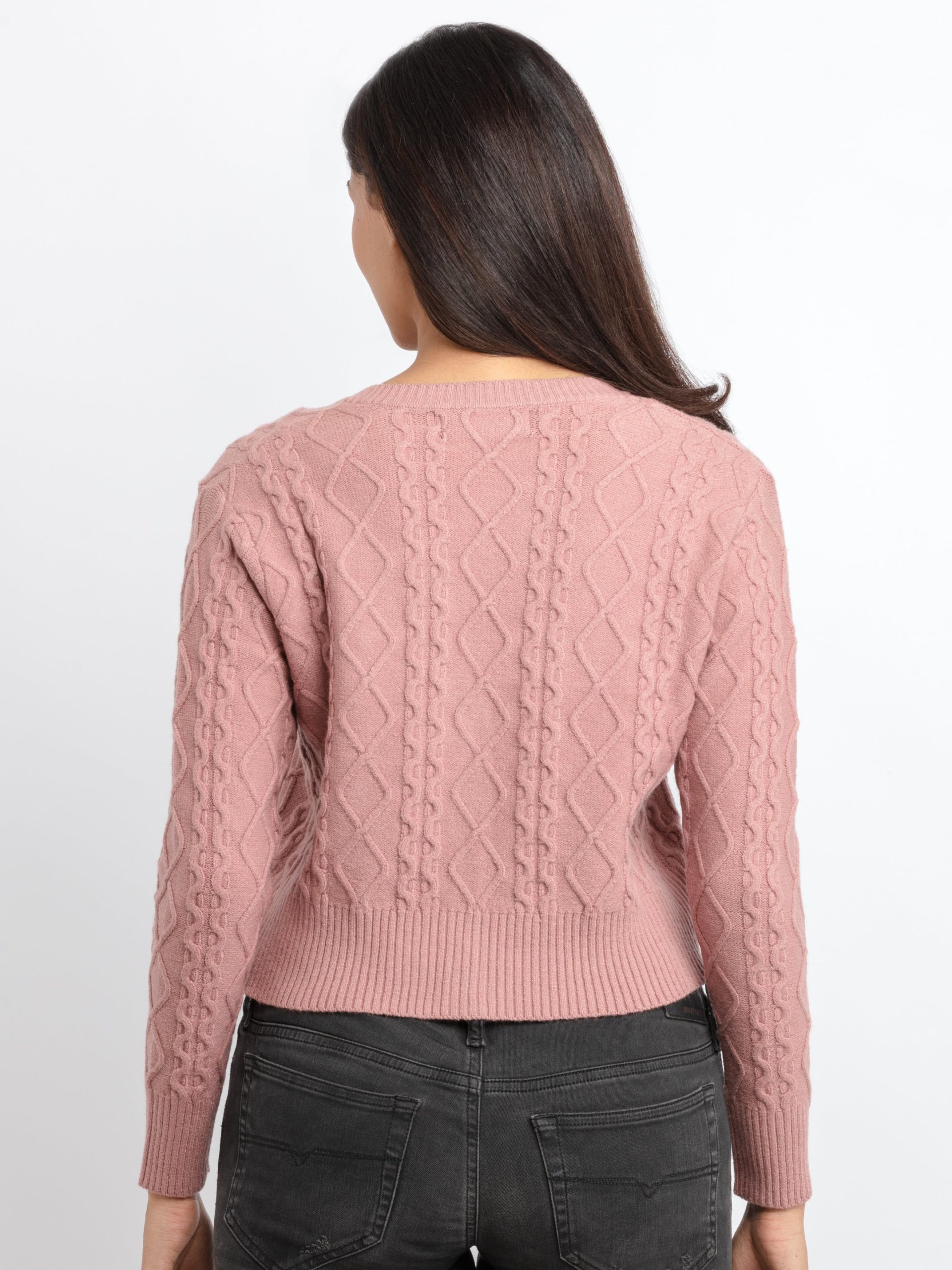 Status Quo Womens Cable Knit V-Neck Sweater