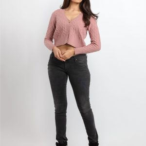 Status Quo Womens Cable Knit V-Neck Sweater