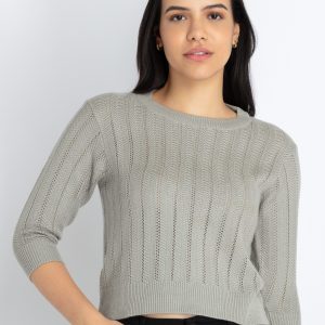 Womens Solid Round Neck Sweater