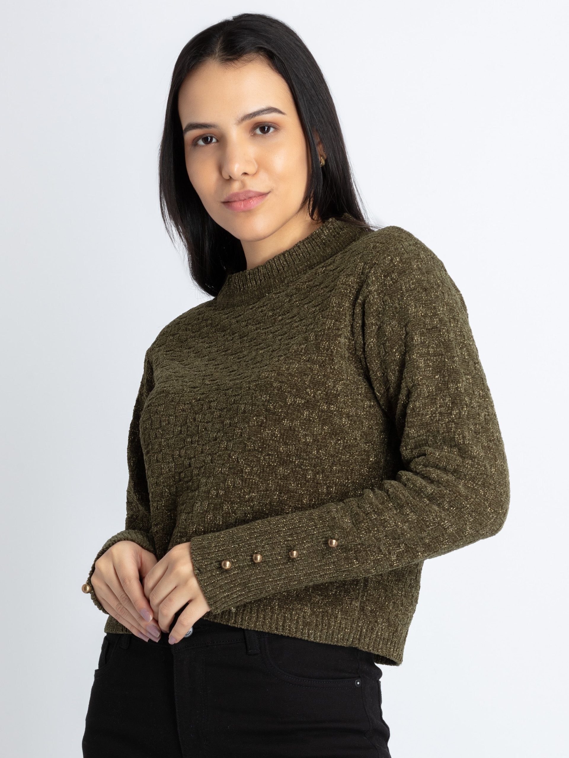 Womens Solid Round Neck Sweater