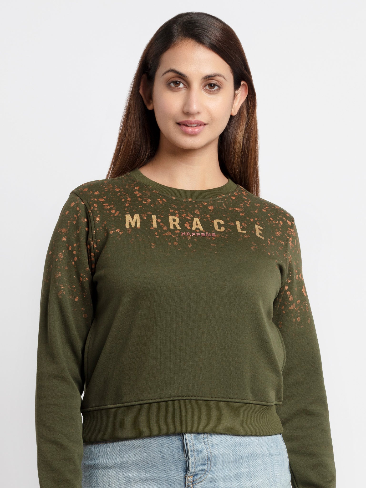Status Quo Women'S Printed Round Neck Sweatshirt