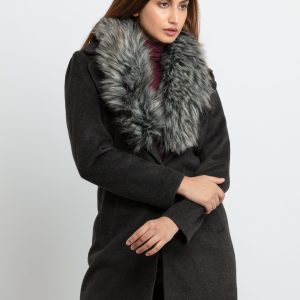 Status Quo Womens Knitted Collar Neck Long Overcoat