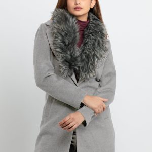 Status Quo Womens Knitted Collar Neck Long Overcoat