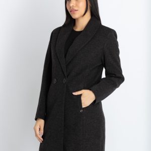 Status Quo Womens Solid Collared Neck Long Coat