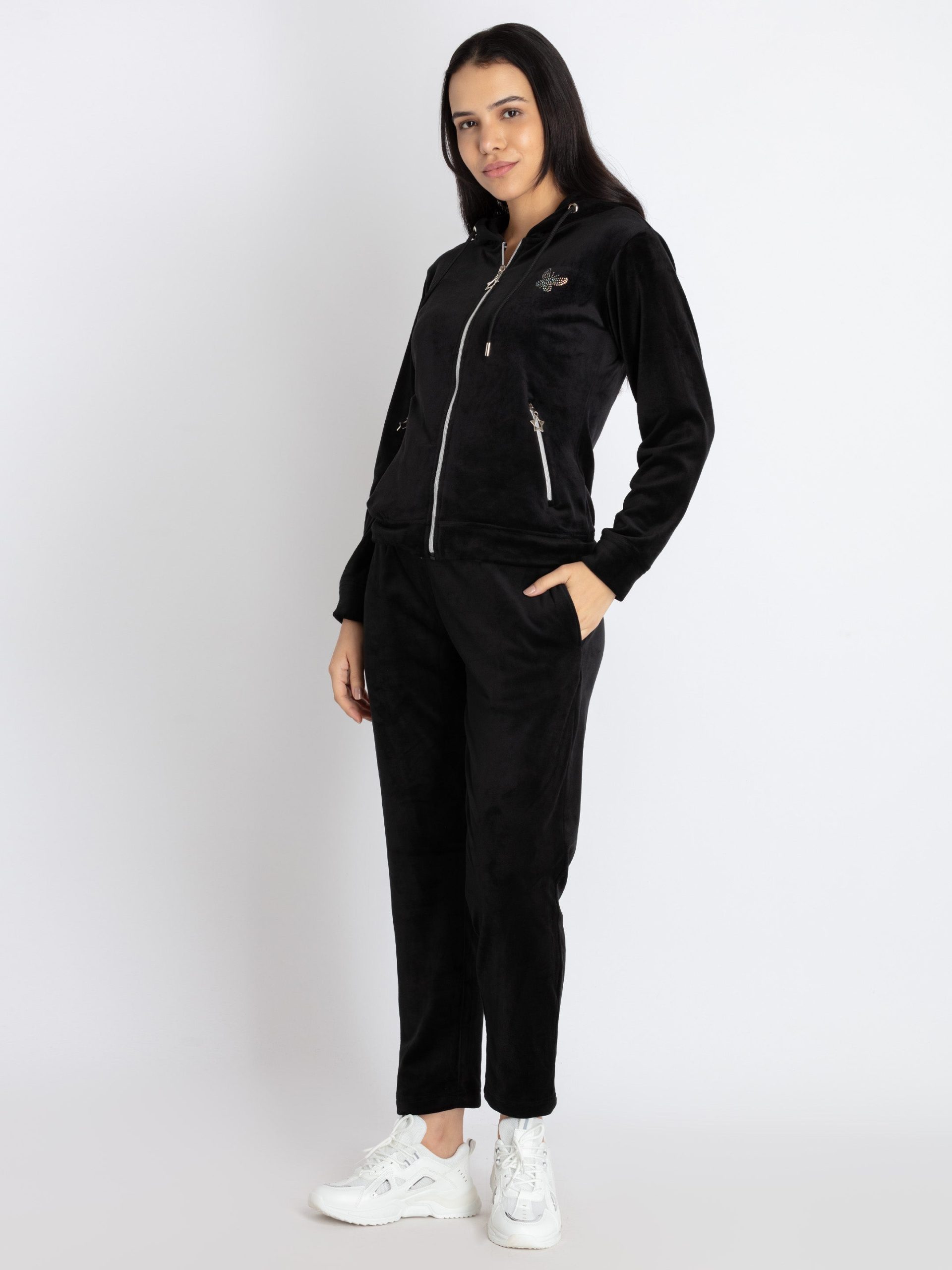 Status Quo Womens Solid Zipper Tracksuit With Self Design